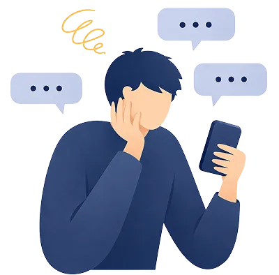 やり取りに疲れる男性のイラスト